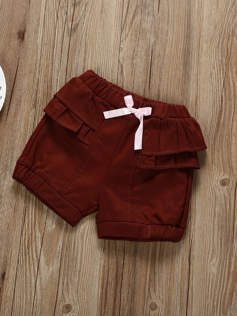 Flickor Casual Ruffled Fleece Thermal Thickened Leggings & Bow Shorts För Vintern