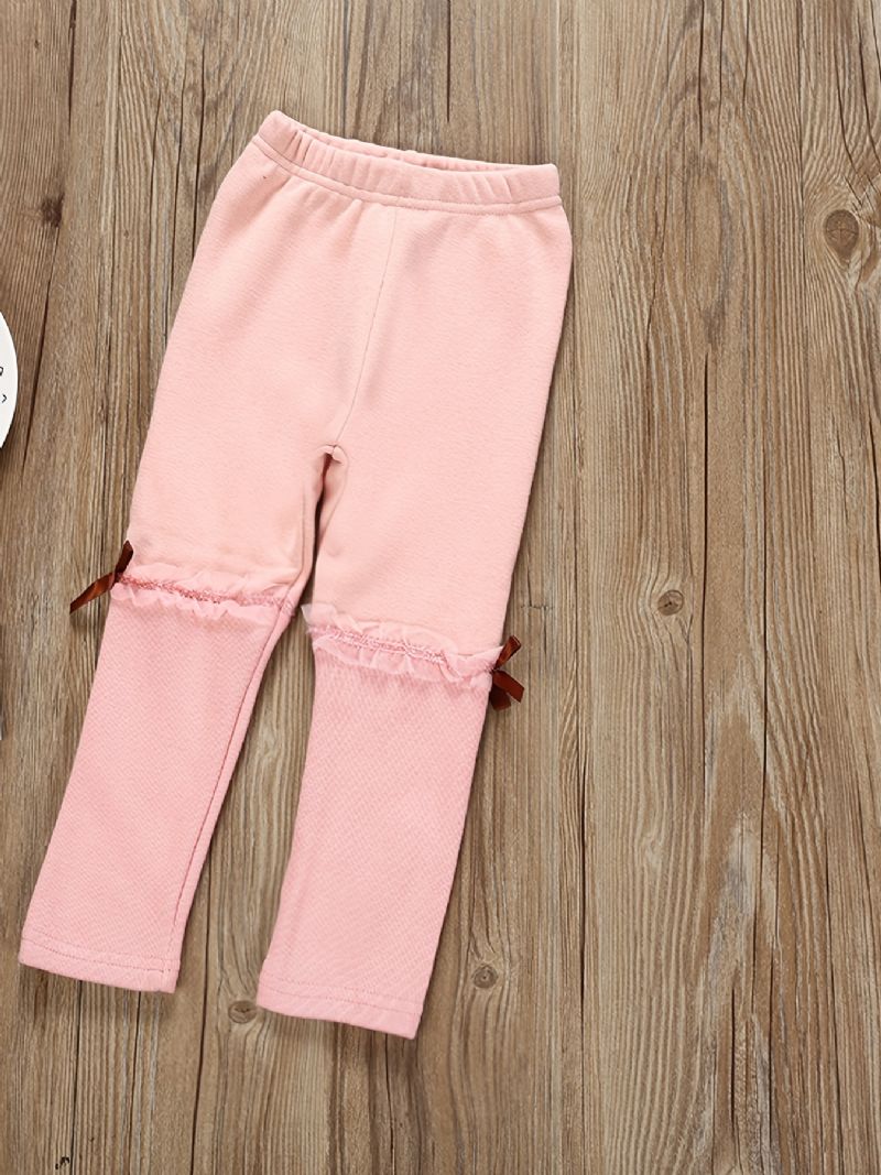 Flickor Casual Ruffled Fleece Thermal Thickened Leggings & Bow Shorts För Vintern