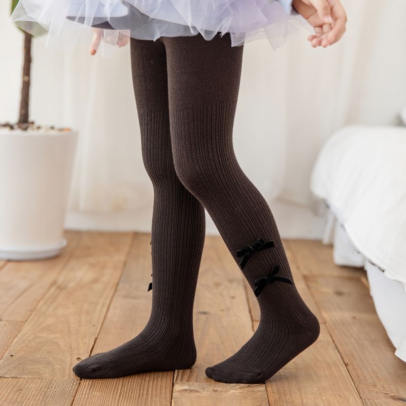 Flickor Enfärgad Stickad Tights Leggings Strumpor Dubbel Rosett Dekor Mjuk Varm Strumpbyxa