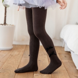 Flickor Enfärgad Stickad Tights Leggings Strumpor Dubbel Rosett Dekor Mjuk Varm Strumpbyxa