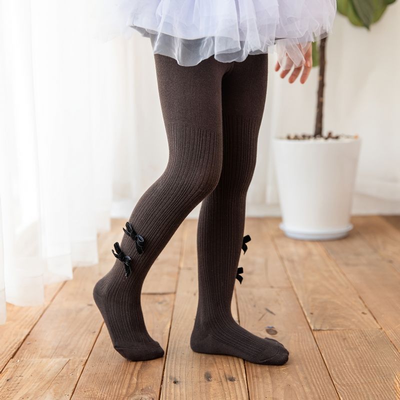 Flickor Enfärgad Stickad Tights Leggings Strumpor Dubbel Rosett Dekor Mjuk Varm Strumpbyxa