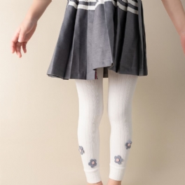 Flickor High Stretch Mjuka Leggings Blommor Dekor Byxor Barnkläder