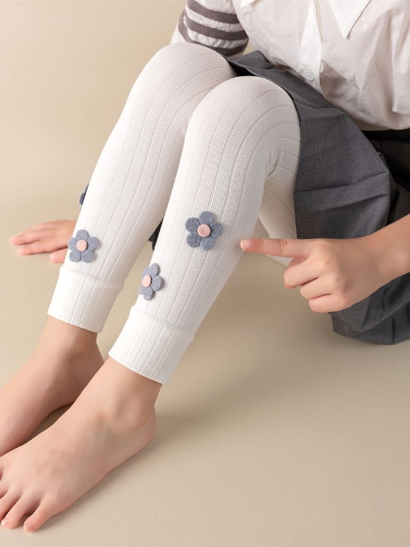 Flickor High Stretch Mjuka Leggings Blommor Dekor Byxor Barnkläder