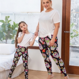 Flickor Med Hög Stretch Mjuka Leggings Sugar Skulls Print