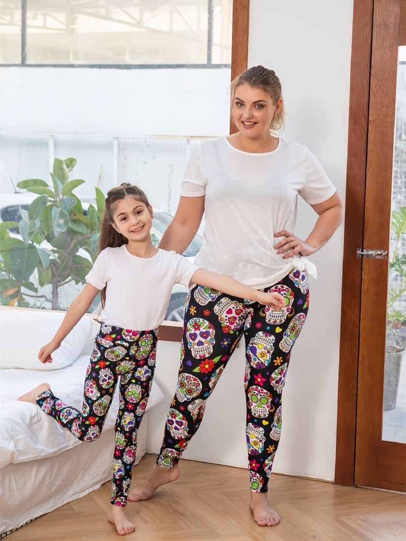 Flickor Med Hög Stretch Mjuka Leggings Sugar Skulls Print