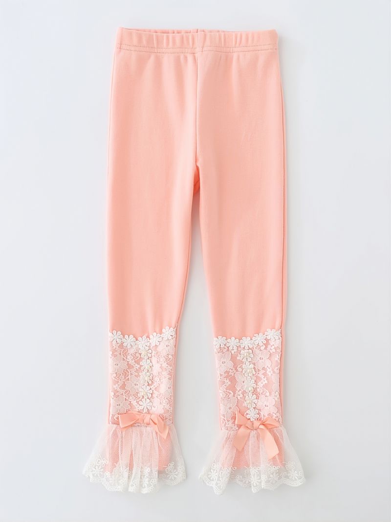 Flickor Mjuka Leggings Spets Blomma Pearl Dekor Barnkläder