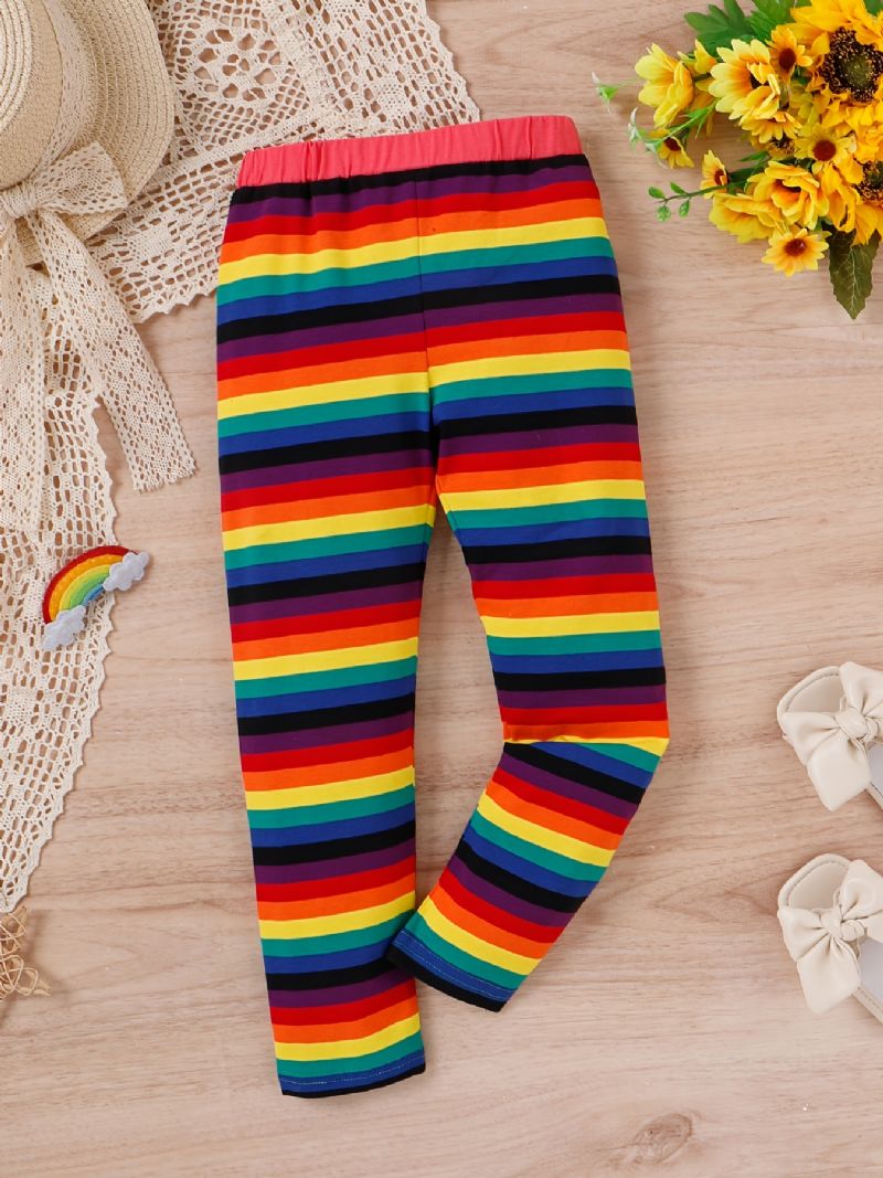 Flickor Regnbågsremsa Elastisk Midja Leggings Byxor Barnkläder