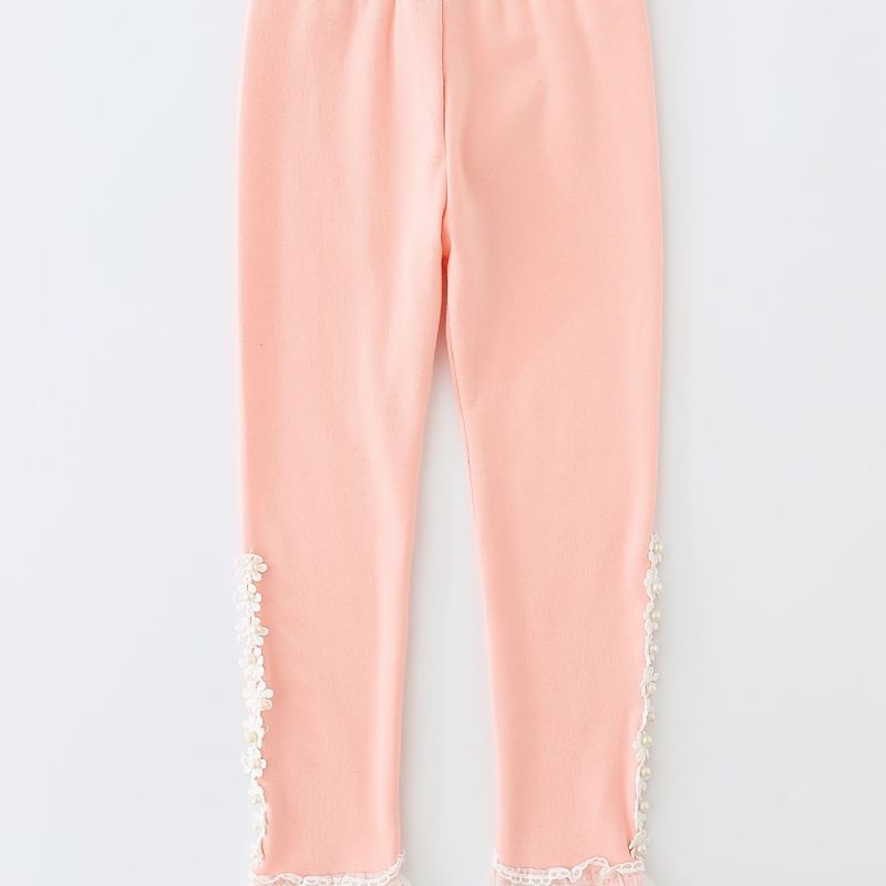 Flickor Söt Casual Sweet Spets Trim Rufsig Leggings För Vinter Rosa