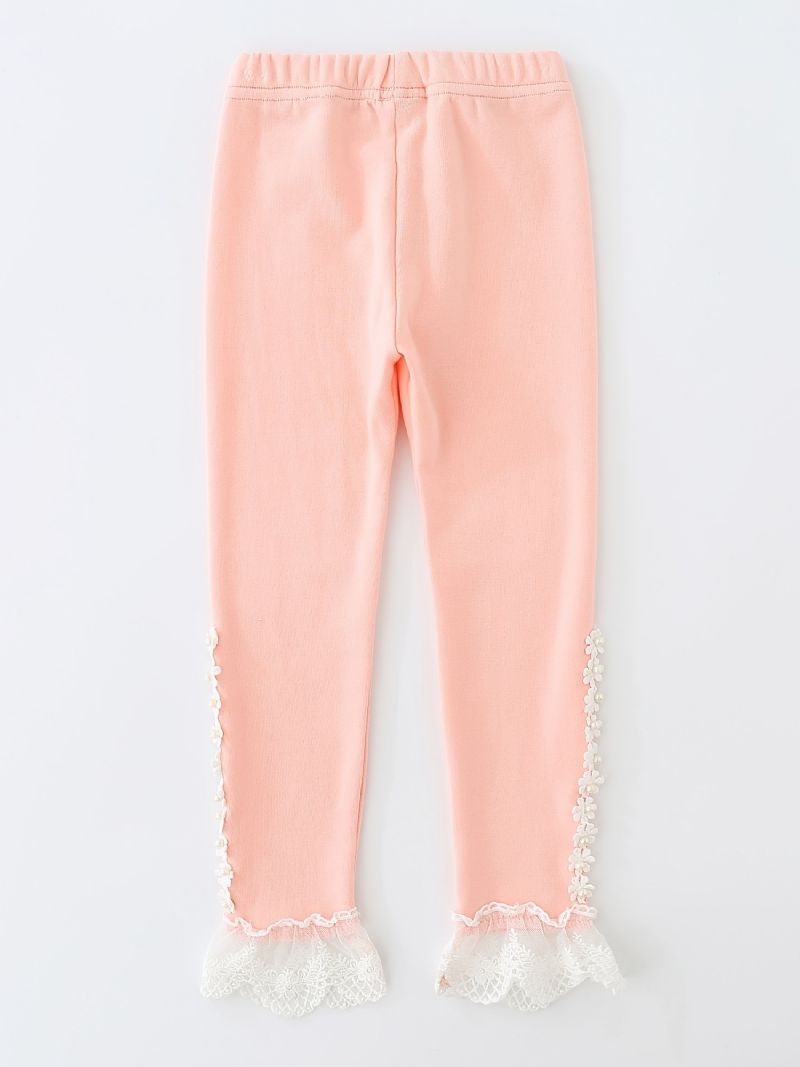 Flickor Söt Casual Sweet Spets Trim Rufsig Leggings För Vinter Rosa