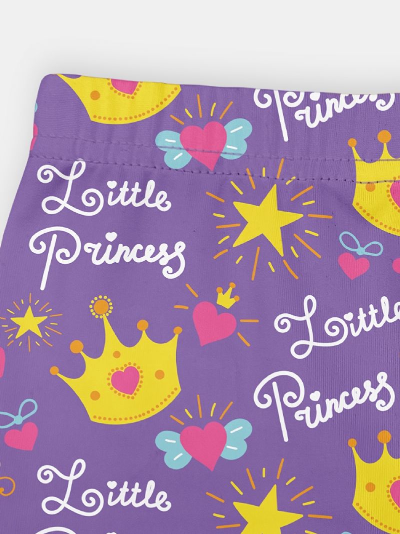 Flickor Söt Lila Crown & Princess Print Lång Elastisk Midja Leggings Byxor Kläder