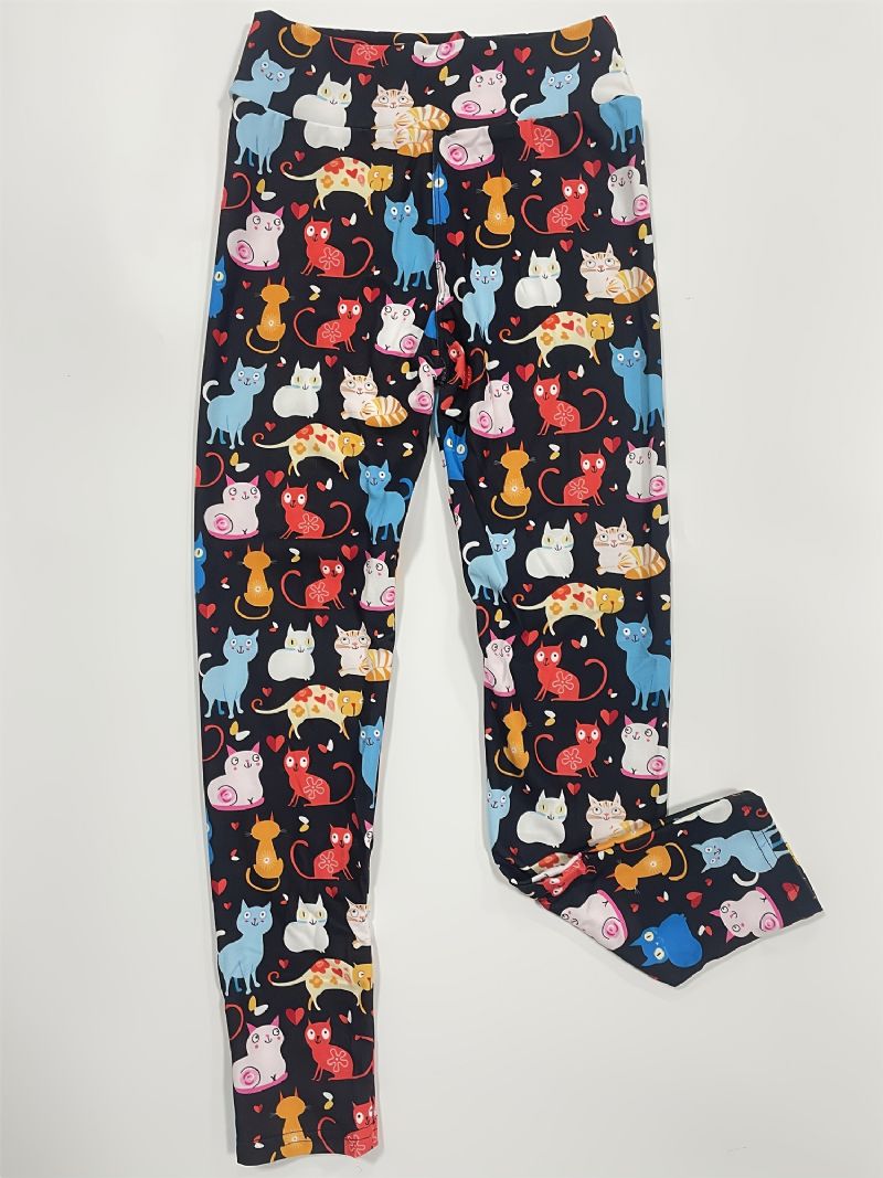 Flickor Som Leker Katter Party Print Leggings Med Hög Stretch