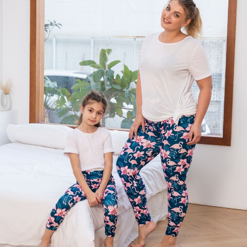 Höst Vinter Flickor Mode Blommor Rosa Flamingo Tryckt High Elasticity Leggings