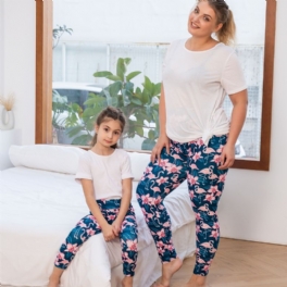 Höst Vinter Flickor Mode Blommor Rosa Flamingo Tryckt High Elasticity Leggings