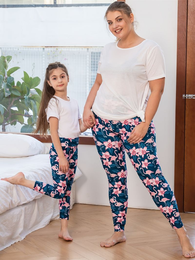 Höst Vinter Flickor Mode Blommor Rosa Flamingo Tryckt High Elasticity Leggings