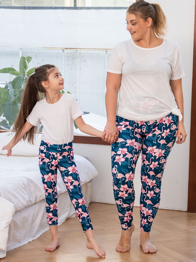 Höst Vinter Flickor Mode Blommor Rosa Flamingo Tryckt High Elasticity Leggings