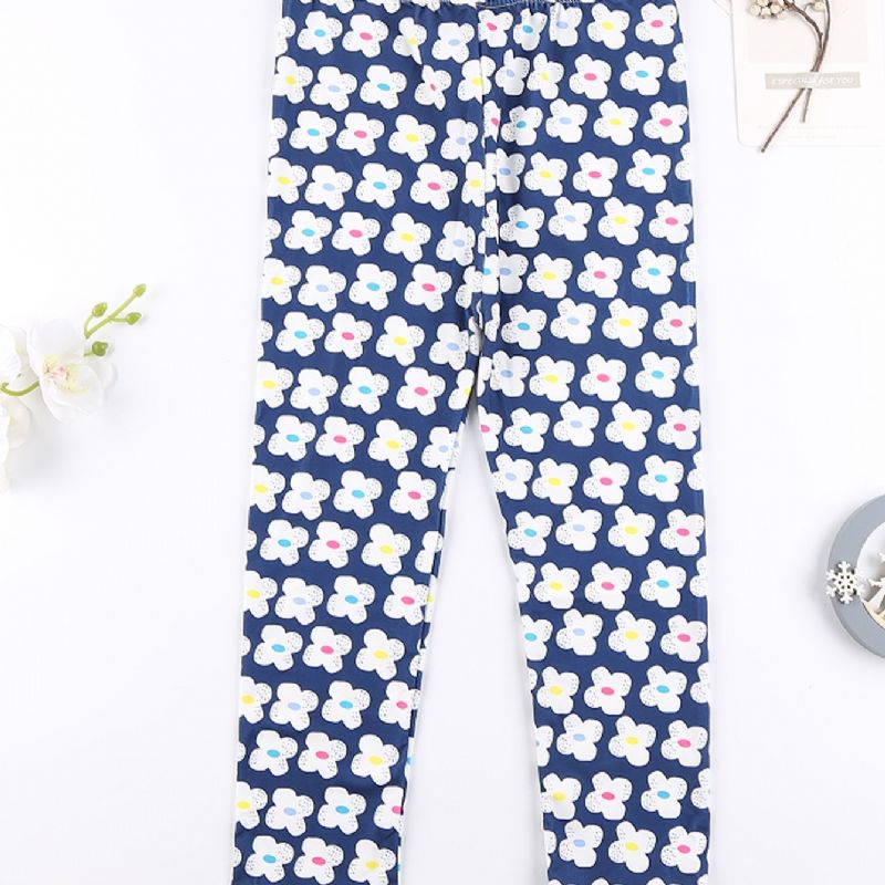 Tjejer Casual Söt Blommig Print Stretchiga Leggings För Winter Azure