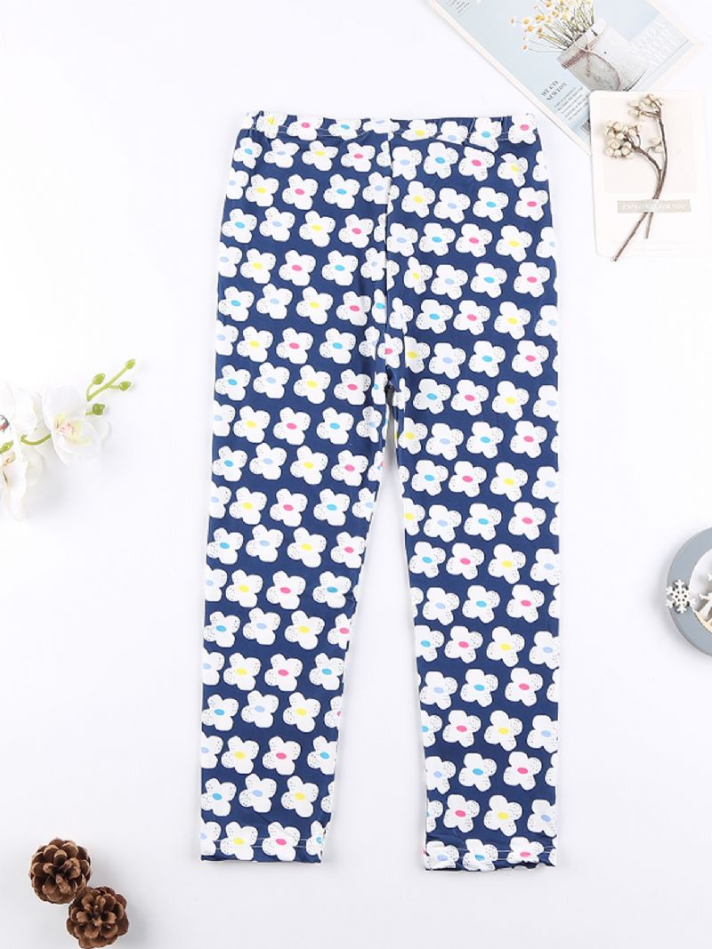 Tjejer Casual Söt Blommig Print Stretchiga Leggings För Winter Azure