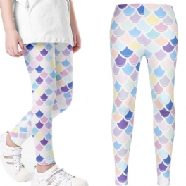 Tjejer Stretch Mjuka Leggings Mermaid Randigt Print Byxor Barnkläder