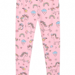 Tjejer Stretch Mjuka Leggings Söta Unicorn Full Print Byxor Barnkläder