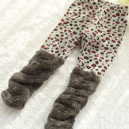 Tjock Leopard Print Fleece Leggings Byxor Barnkläder För Vintern