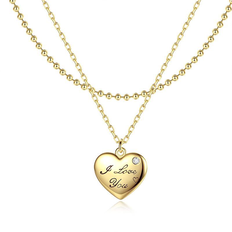925 Sterling Silver Hjärthänge Dubbellager Halsband Nyckelbenskedja Berlocker Smycken Present Födelsedagspresenter Till Kvinnor Fru Flickor Henne