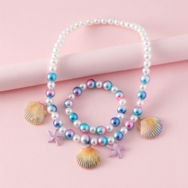 Barn Modeabla Sjöstjärna Shell Pearl Armband Halsband 2st Set