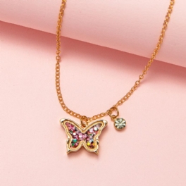 Barn Paljett Rhinestone Butterfly Halsband