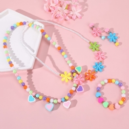 Barnens Kärlek Mjuk Keramik Akryl Färgglada Blomma Halsband Set