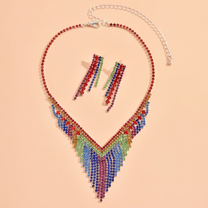 Färgglada Rhinestone Halsband Örhängen Set Berlocker Smycken Present Födelsedagspresenter För Kvinnor Fru Flickor Henne