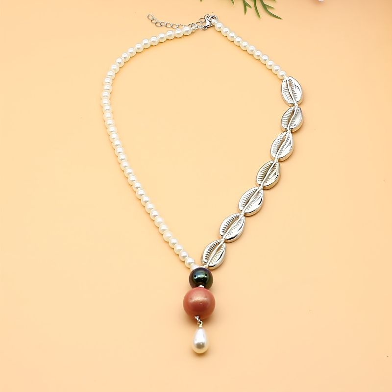 Flickmode Har Sitt Ursprung Handgjort Flätat Halsband Bebis Breath Conch Pearl Necklace