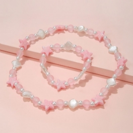 Flickor Halsband Set Vit Skal Rosa Star Stretch Beads Armband Set