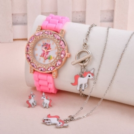 Flickor Unicorn Watch + Halsband + Örhängen Set