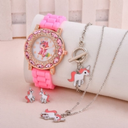 Flickor Unicorn Watch + Halsband + Örhängen Set
