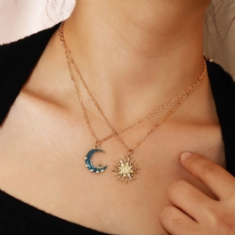 Kreativitet Vintage Pearl Sun Moon Halsband 2st Smycken Present Födelsedagspresenter För Kvinnor Mamma Fru Flickor Henne