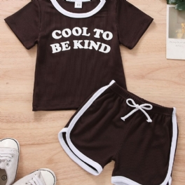 2st Bebis Flickor Kortärmad T-shirt Med Bokstavstryck Topp & Dragsko Shorts Set Barnkläder