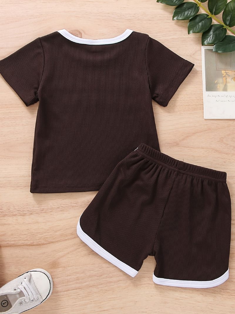 2st Bebis Flickor Kortärmad T-shirt Med Bokstavstryck Topp & Dragsko Shorts Set Barnkläder