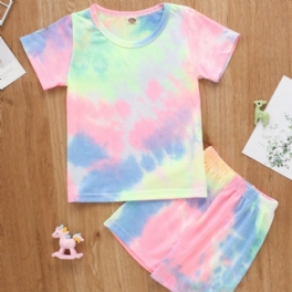 2st Bebis Pojkar & Flickor Rainbow Color Tie Dye Kortärmad Skjorta Top & Shorts Klädset