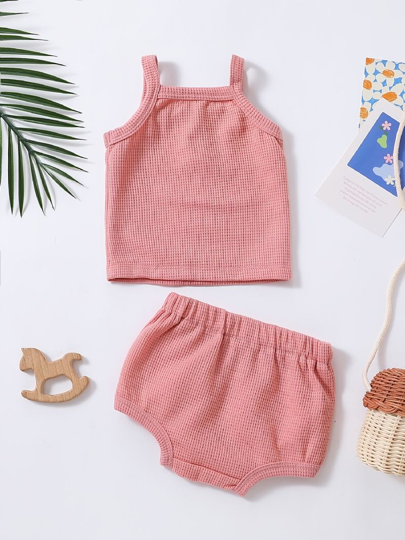 2st Flickor Enfärgad Ärmlös Camisole Toppar & Resårshorts I Midjan Barnkläder