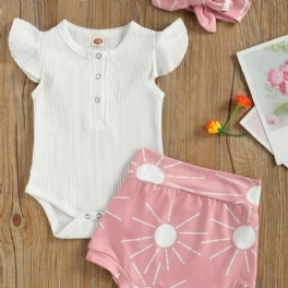 3 St Bow Bebis Flickor Kortärmad Romper & Sun Print Shorts