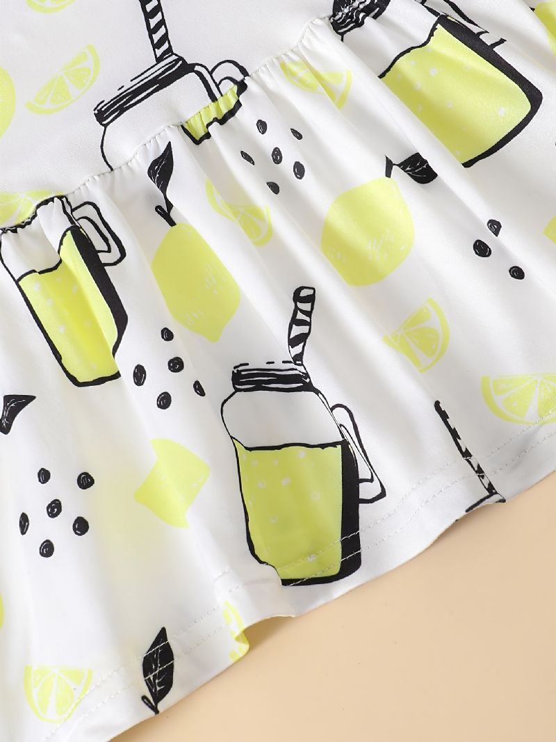 Bebis Flickor Citrontryck Flying Sleeve Kortärmad Top & Denim Shorts Set Sommar Outfit Barnkläder