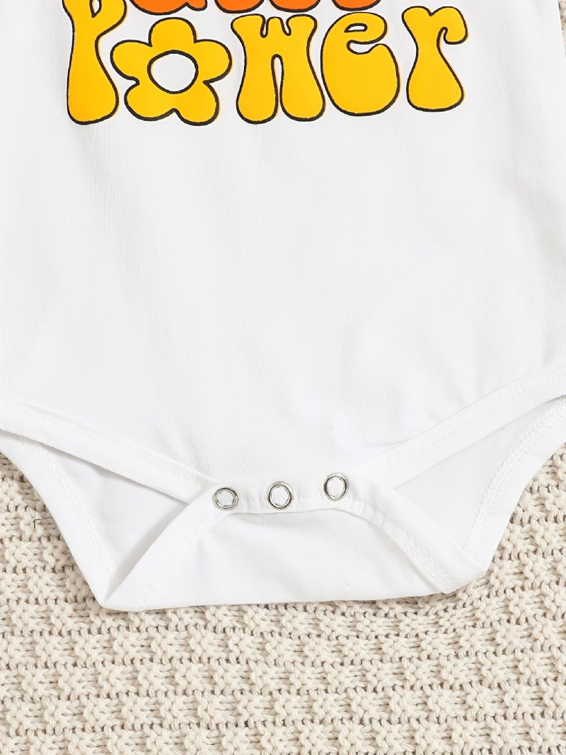 Bokstavstryck För Spädbarn Romper Kortärmad Rundhalsad Body & Solid Shorts & Pannband Set För Bebis Flickor Småbarnskläder