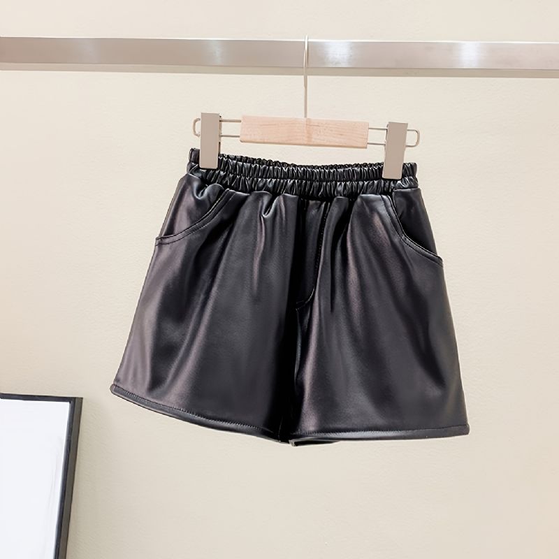 Läderbyxor För Flickor The New Autumn Winter Black Leather Shorts