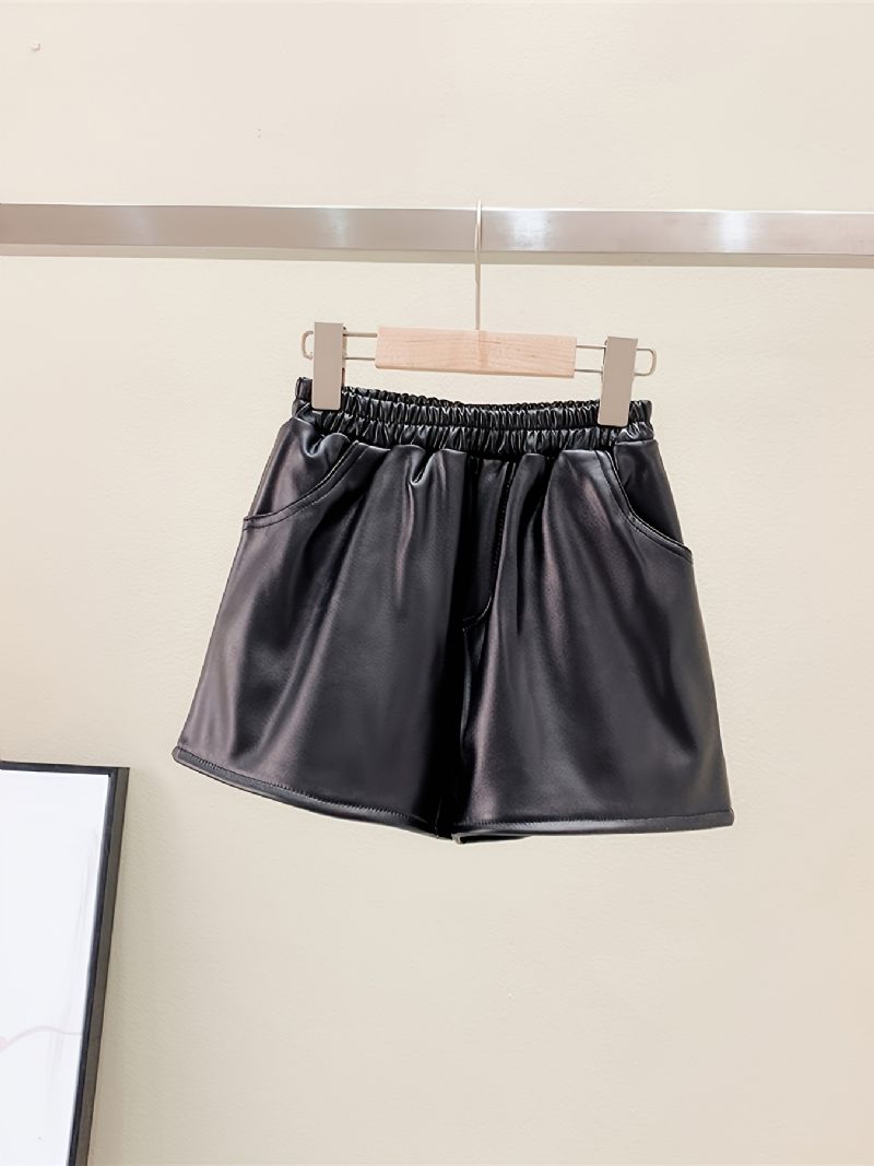 Läderbyxor För Flickor The New Autumn Winter Black Leather Shorts