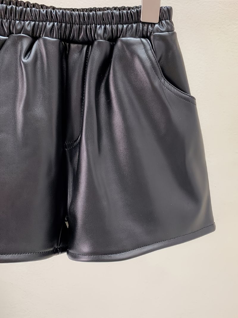 Läderbyxor För Flickor The New Autumn Winter Black Leather Shorts