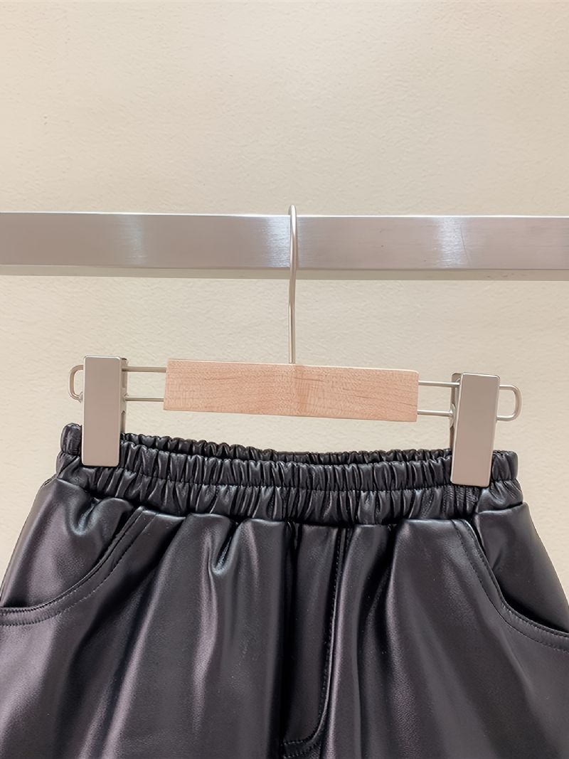 Läderbyxor För Flickor The New Autumn Winter Black Leather Shorts