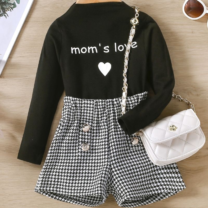 Mom's Love Print Långärmad Topp & Shorts För Bebis Flickor Toddler