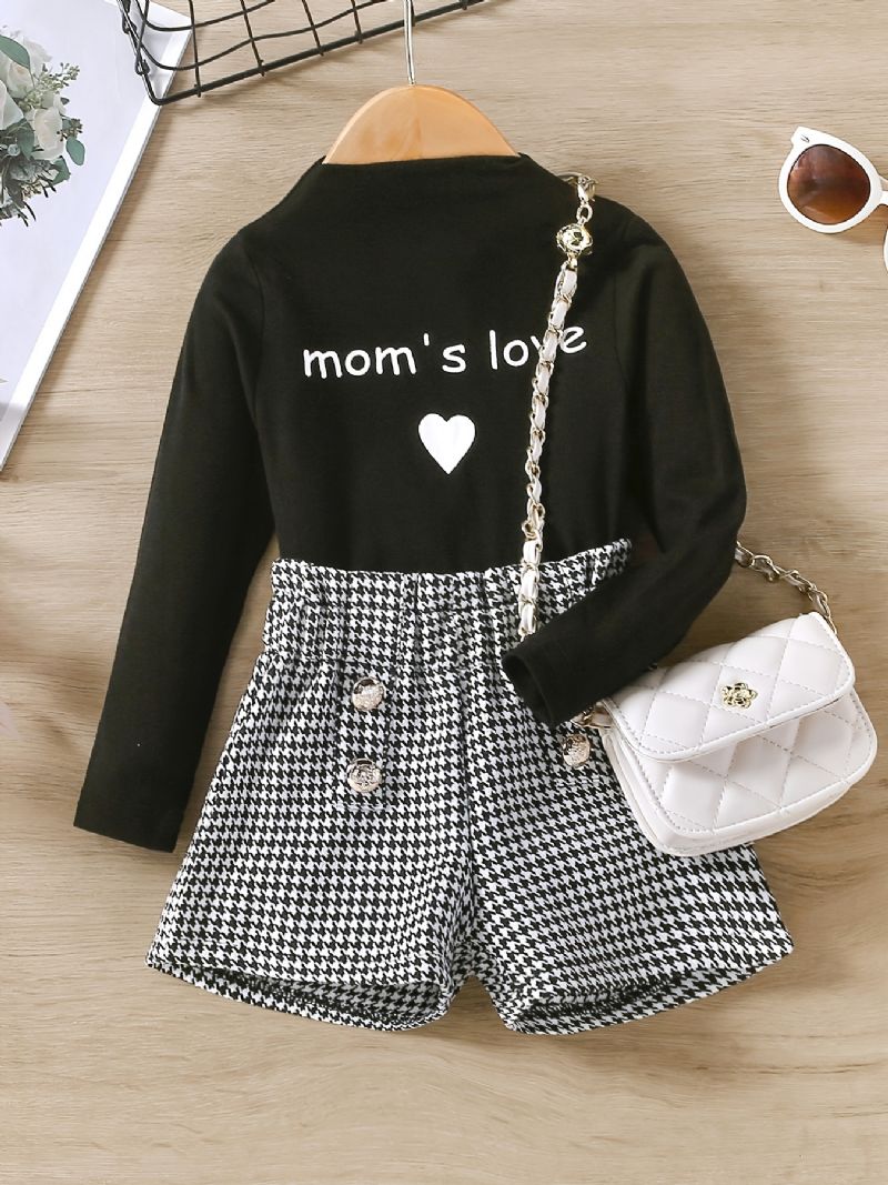 Mom's Love Print Långärmad Topp & Shorts För Bebis Flickor Toddler