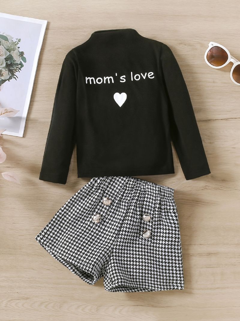 Mom's Love Print Långärmad Topp & Shorts För Bebis Flickor Toddler