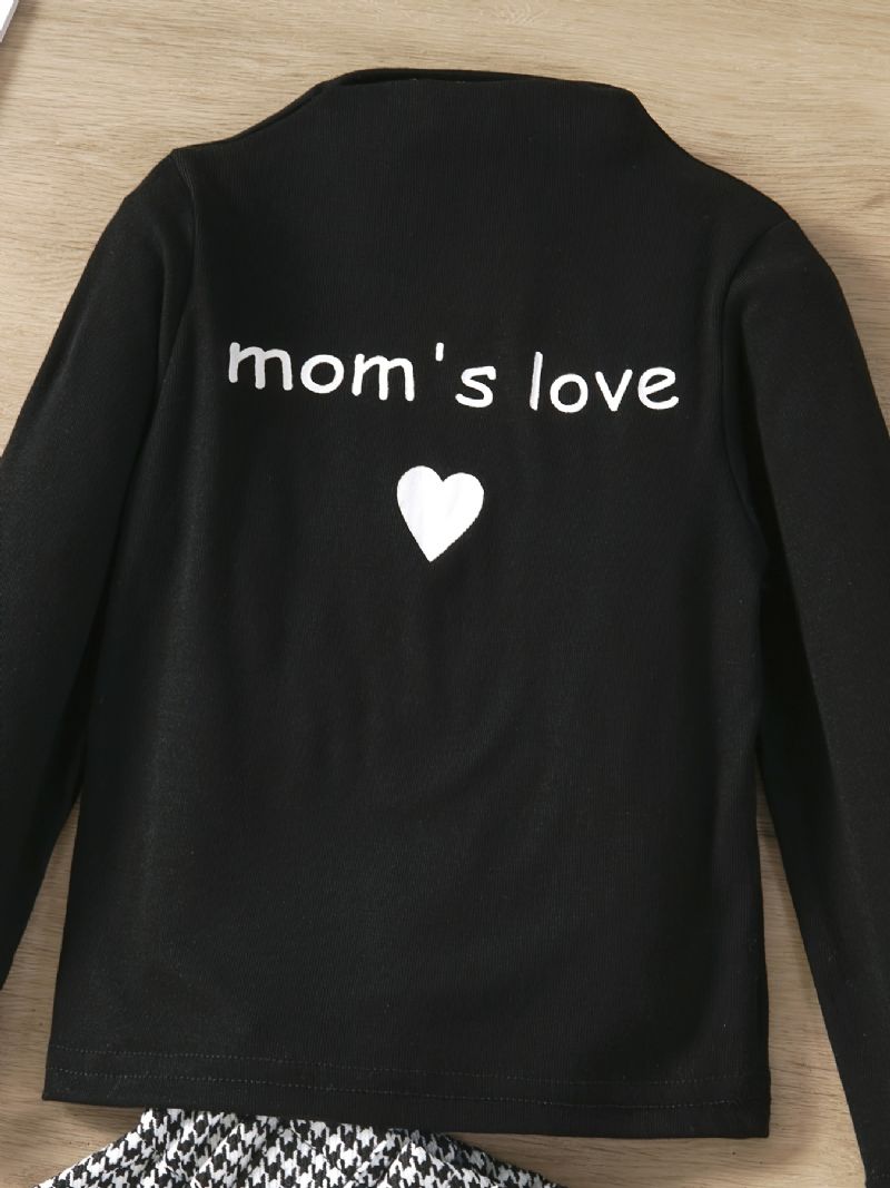 Mom's Love Print Långärmad Topp & Shorts För Bebis Flickor Toddler