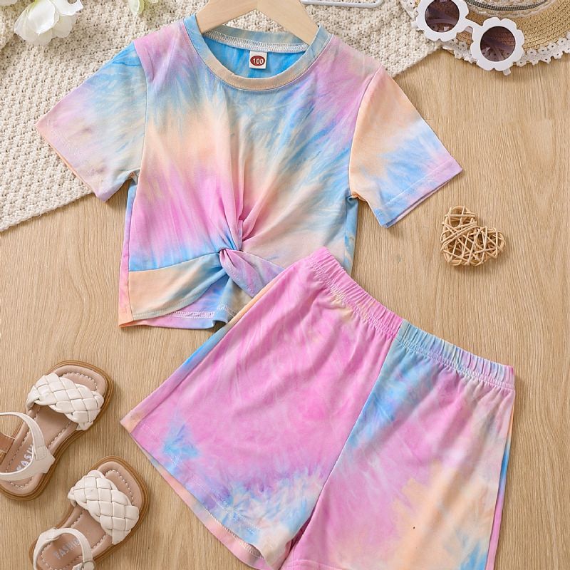 Toddler Bebis Flickor Tie Dye Tryckt Topp + Shorts